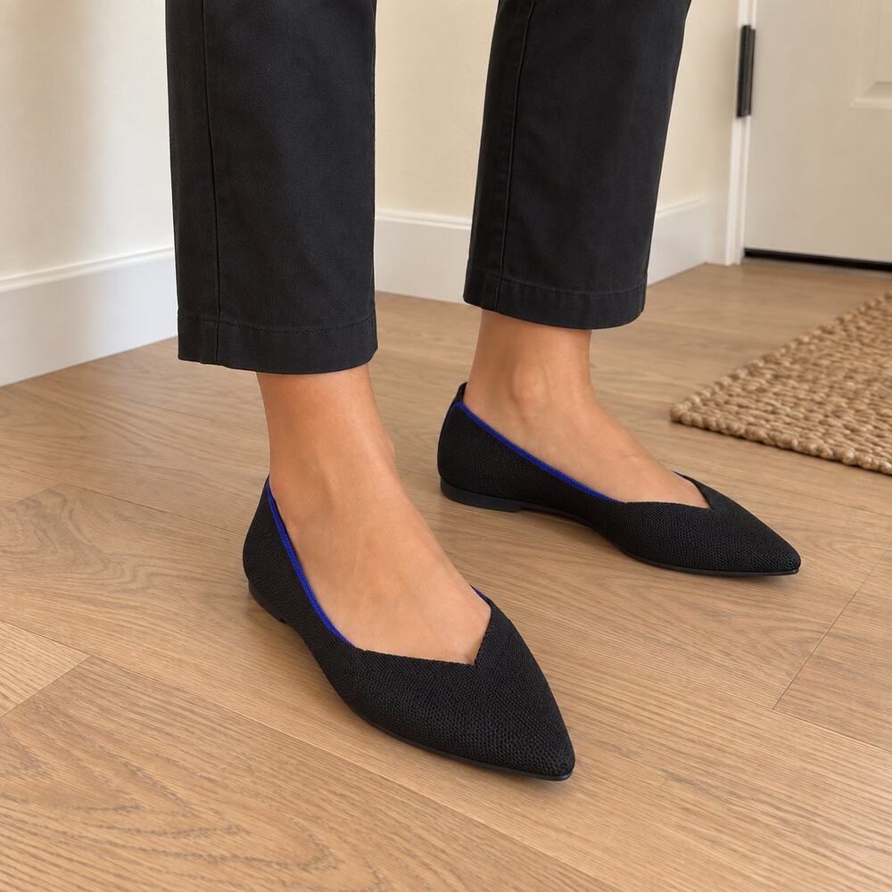 Rothy's Black Blue Trim Pointed Toe Flats Size 7